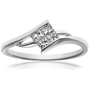 Diamant L’Eternel Womens 18ct White Gold 0.25ct Princess Cut Diamonds Solitare Look Crosover Ring – Size J