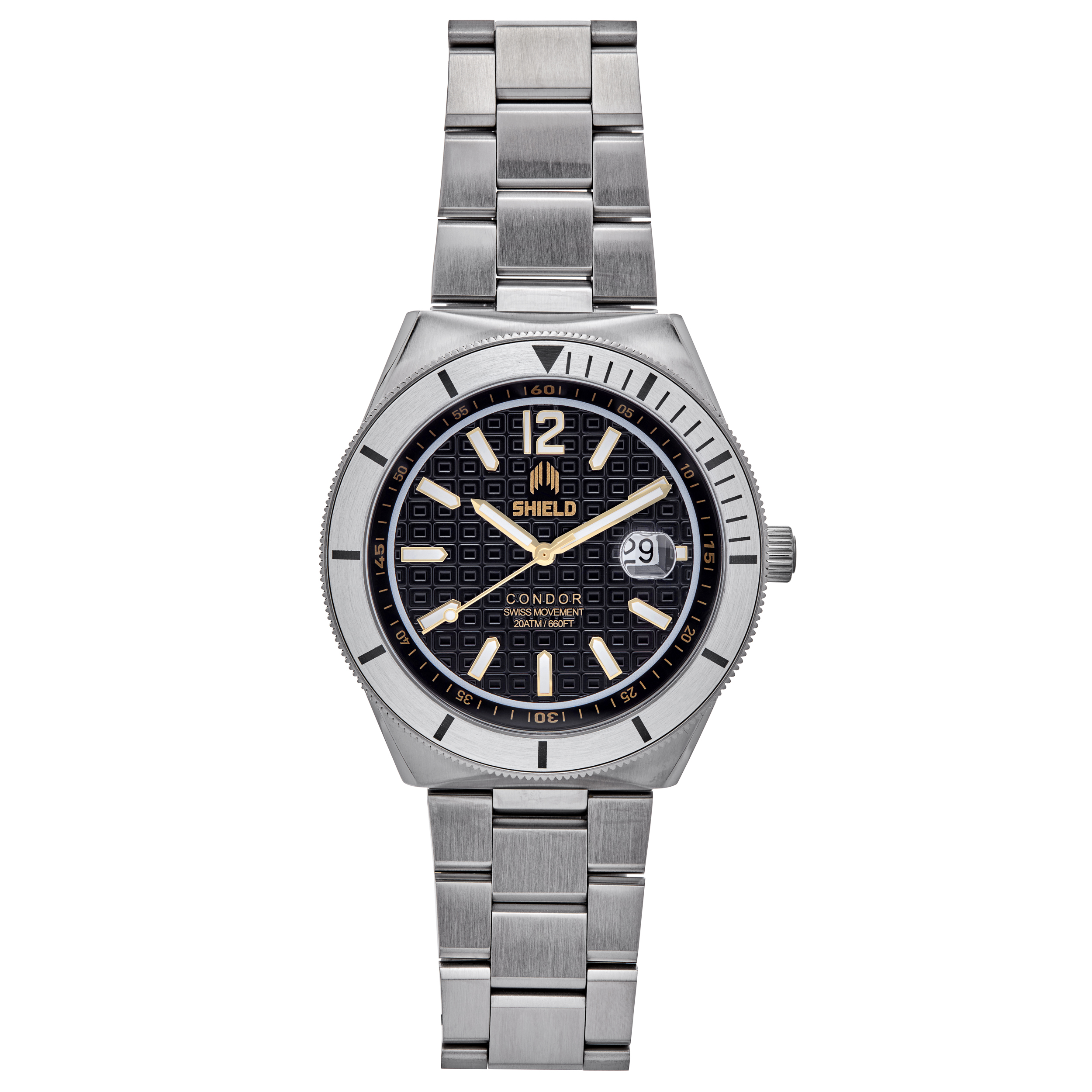 Shield Mens Condor Bracelet Watch w/Date - Silver Stainless Steel - One Size