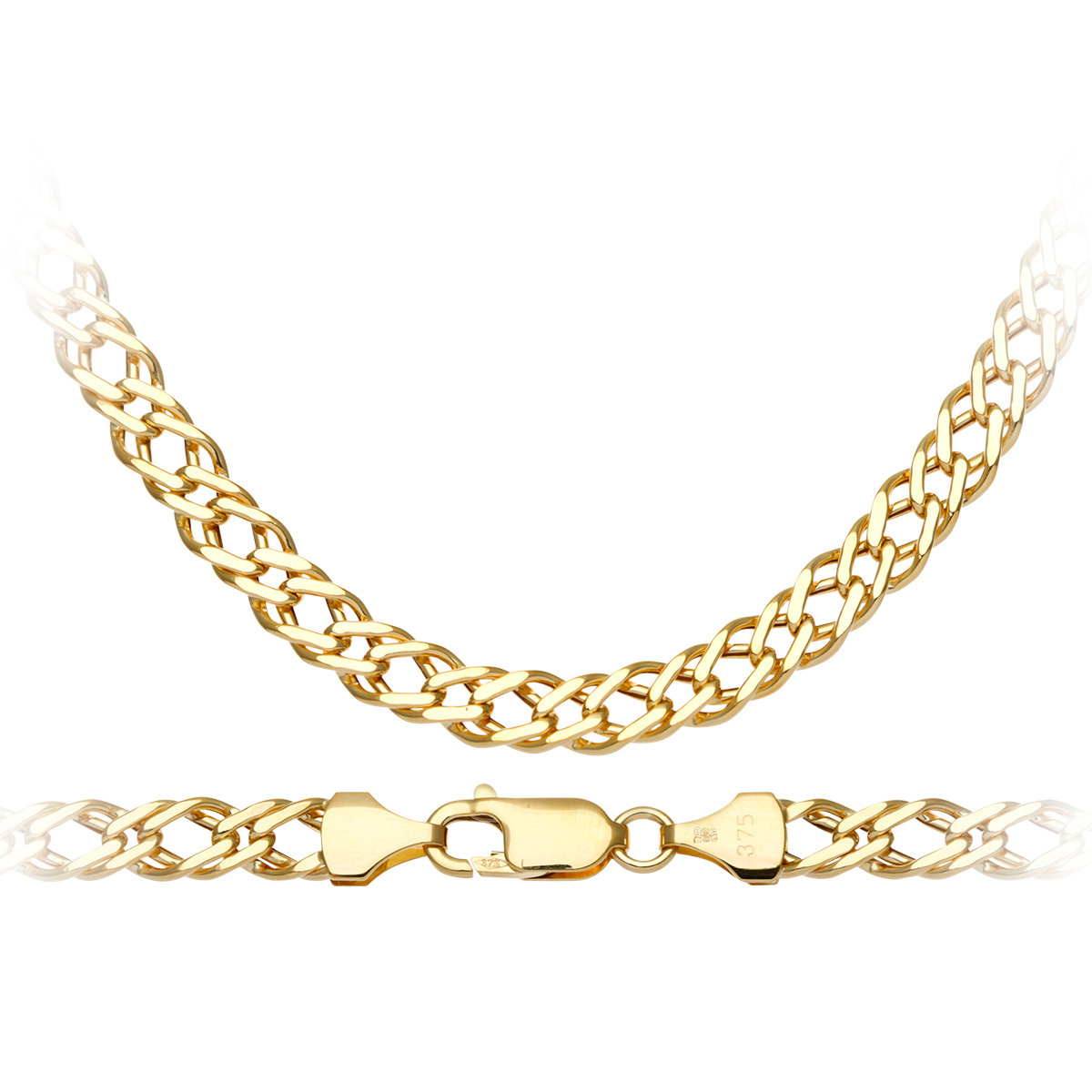 Diamant L'Eternel Unisex 9ct Yellow Gold 10.8g Double Curb Necklace of 61cm/24 Inch Length and 6mm Width Gold (archived) - One Size