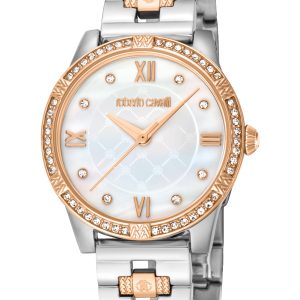 Roberto Cavalli Womens RC5L032M0105 Women Quartz White MOP Stainless Steel 5 ATM 30 mm Watch – Silver & Gold – One Size