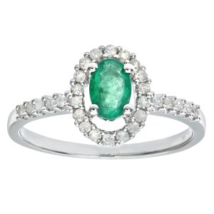 Diamant L’Eternel Womens 9ct White Gold Emerald And Diamond Fancy Cluster Ring – Size K