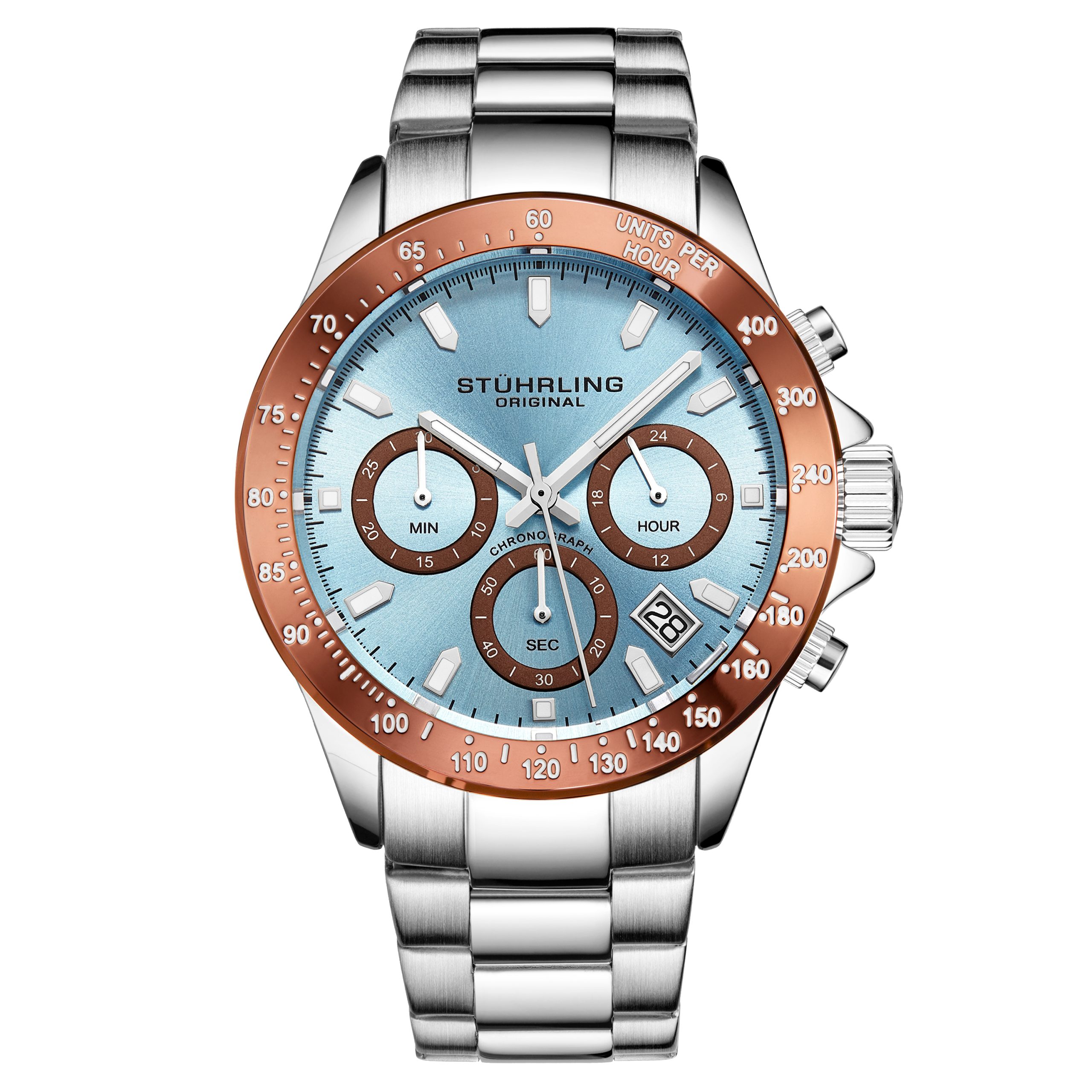 Stührling Mens Ultima 3960 Quartz 42mm Chronograph - Silver Stainless Steel - One Size