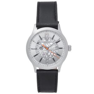 Heritor Automatic Mens Dayne Leather-Band Watch w/Date – Grey/White Stainless Steel – One Size