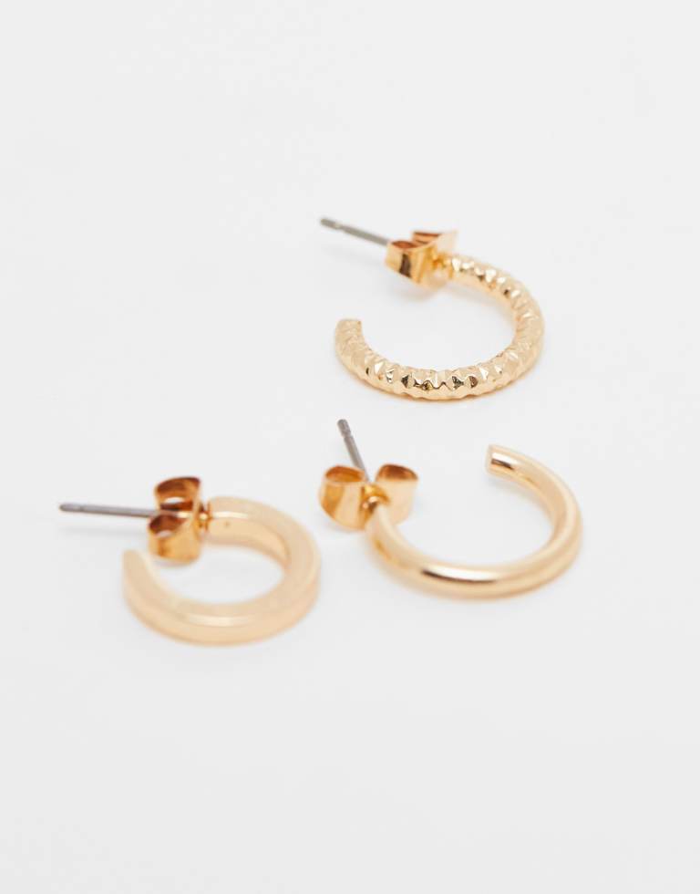 Jack & Jones Mens 3 pack small earrings in gold tone - One Size