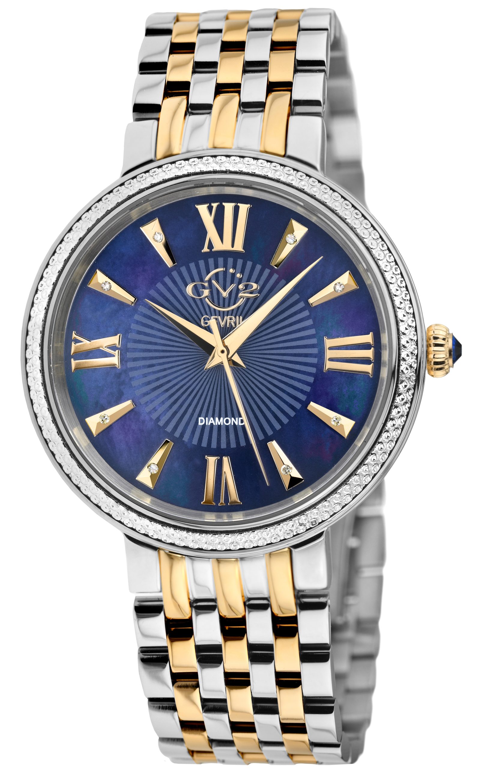 Gevril GV2 WoMens Genoa 12534 Swiss Quartz Blue Mother of Pearl Diamond Two-Tone Stainless Steel Watch - Silver & Gold - One Size