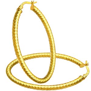 Diamant L’Eternel Womens 9ct Yellow Gold Diamond Cut Large Oval Hoop Earrings – One Size