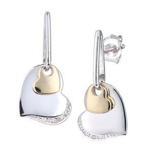Diamant L’Eternel Womens 9ct Yellow and White Gold Diamond Heart Earrings – One Size