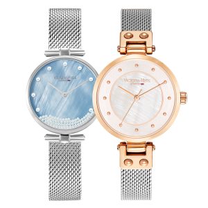 Victoria Hyde London Womens Watch Gift Set Pearl Blue/Silver Stainless Steel – One Size