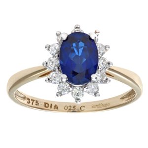 Diamant L’Eternel Womens Round Brilliant 0.25ct Sapphire and Diamond 9ct Yellow Gold Oval Cluster Ring – Size J