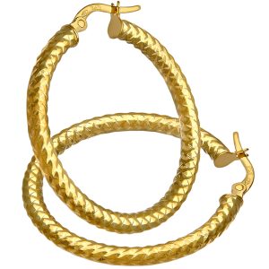Diamant L’Eternel Womens 9ct Yellow Gold Diamond Cut 25mm Hoop Earrings – One Size