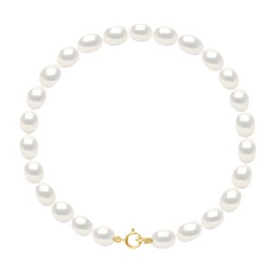 Ateliers Saint Germain Womens Bracelet of Real Cultured Freshwater Pearls Grain of Rice 4-5 mm – White Gold – One Size