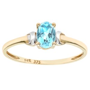 Diamant L’Eternel Womens 9ct Yellow and White Gold Ladies Blue Topaz Birth Stone Ring – Size Q