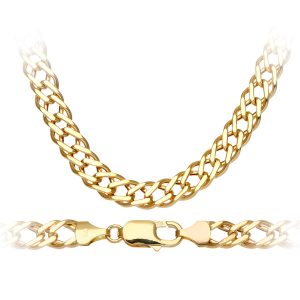Diamant L’Eternel Unisex 9ct Yellow Gold 13.5g Chunky Double Curb Necklace of 51cm/20 Inch Length and 7mm Width Gold (archived) – One Size