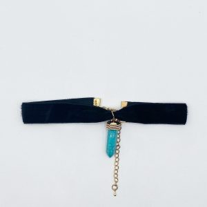 SVNX Womens Faux Velvet Choker With Turquoise Stone Charm – Black – One Size