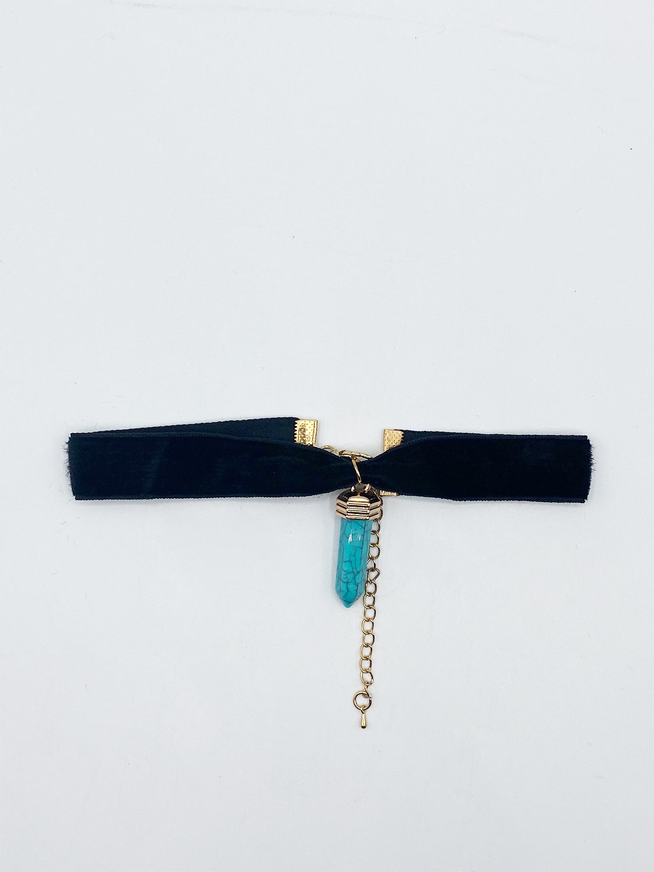 SVNX Womens Faux Velvet Choker With Turquoise Stone Charm - Black - One Size