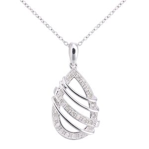 Diamant L’Eternel Womens 9ct White Gold Diamond Swirl Design Pendant Necklace of Length 46cm – One Size