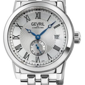 Gevril Mens Madison White Dial Stainless Steel Swiss Automatic ETA 2895 Watch – Silver – One Size