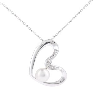 Diamant L’Eternel Womens 9ct White Gold, 0.01ct Diamond with Cultured pearl Pendant – One Size