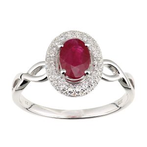 Diamant L’Eternel Womens 9ct White Gold Diamond and Ruby Oval Gemstone Ring – Size O