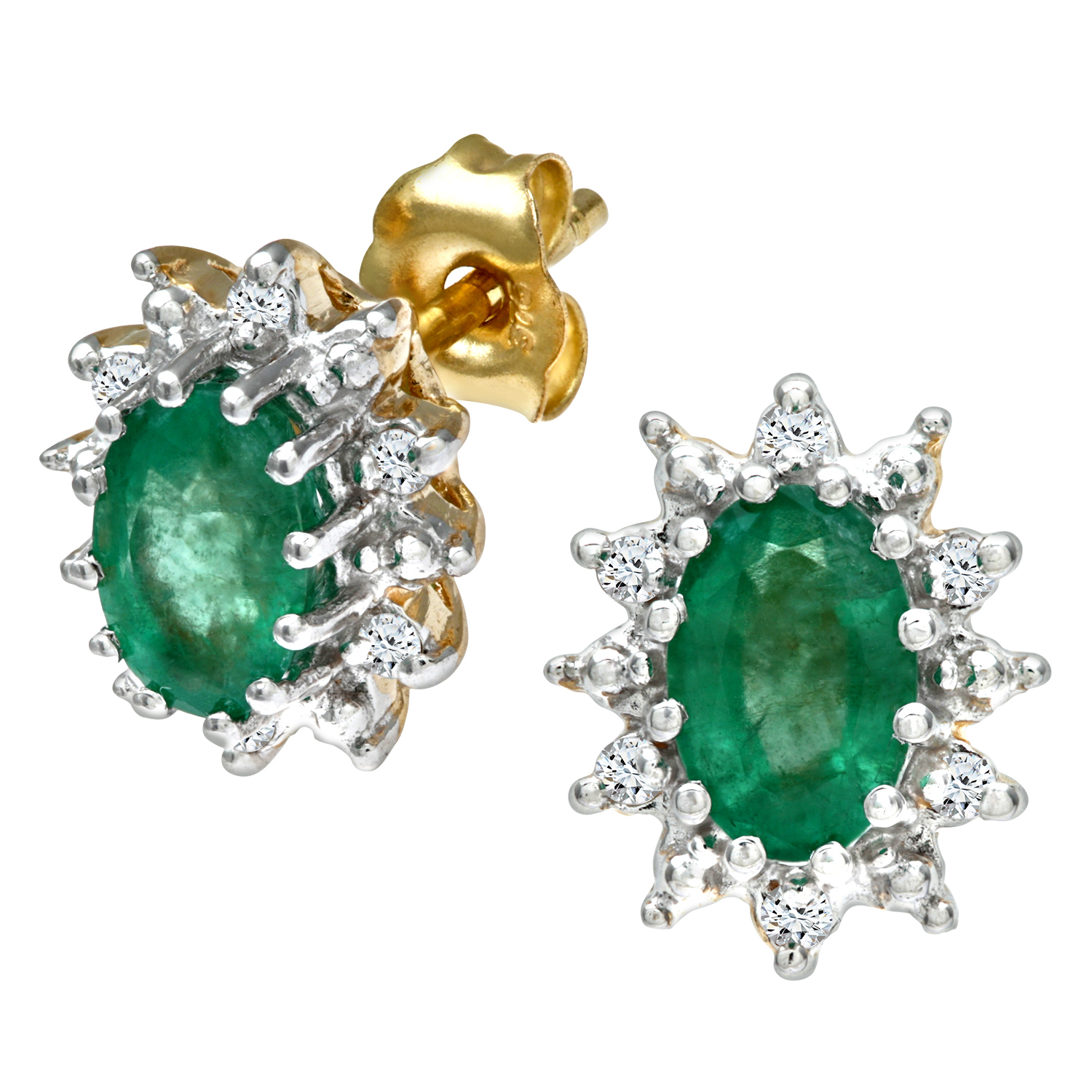 Diamant L'Eternel Womens 9ct Yellow Gold Ladies Diamond and Emerald Earrings - One Size