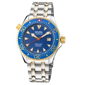 Gevril Mens Hudson Yards Swiss Automatic 3 Hands, Sellita SW200 Movement blue dial two tone watch – Silver Stainless Steel – One Size