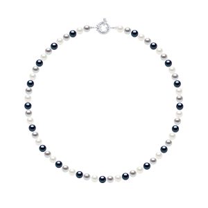 Ateliers Saint Germain Womens Necklace of Real Cultured Freshwater Pearls and Round 6-7 mm – White/Grey Silver – One Size