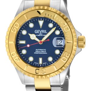 Gevril Mens Wall Street 4756B Swiss Automatic Sellita SW200 Blue Dial Watch – Silver & Gold Stainless Steel – One Size