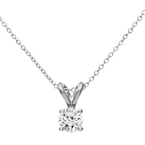 Diamant L’Eternel Womens 9ct White Gold Ladies 25pt Single Stone Diamond Pendant + 18″ Trace Chain – One Size
