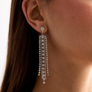 Silver Diamanté Chain Tassel Earrings New Glance