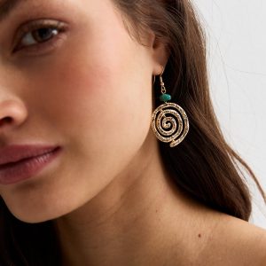 Gold Turquois Spiral Drop Earrings New Glance