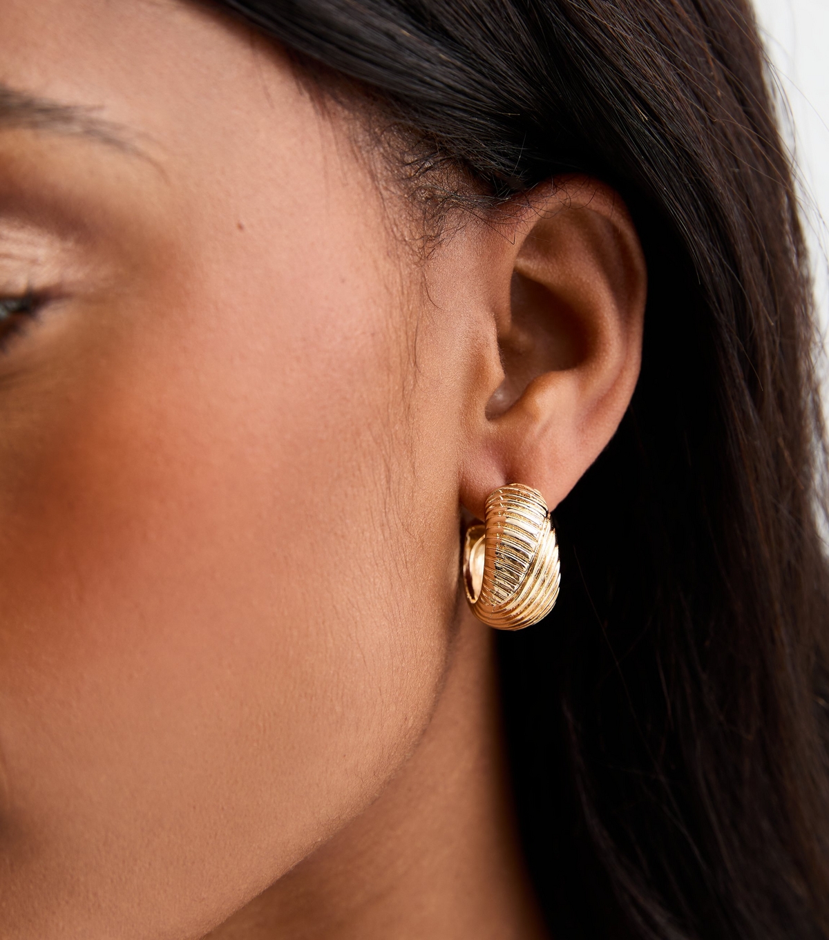 Gold Ribbed Crosshatch Mini Hoop Earrings New Glance