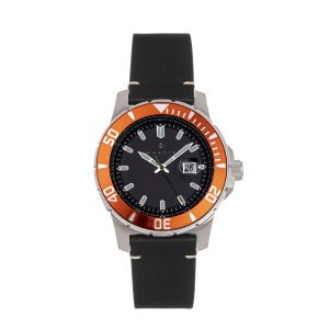 Nautis Mens Dive Pro 200 Leather-Band Watch w/Date – Orange Stainless Steel – One Size