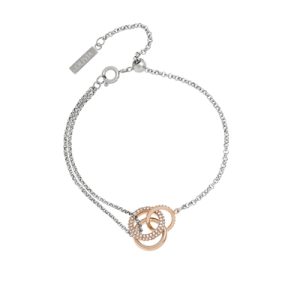 Olivia Burton Vintage Crystal Silver + Rose Gold Interlink Bracelet – 18cm