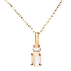 Diamant L’Eternel Womens 9ct Yellow and White Gold Ladies Pearl Birth Stone Pendant + 16″ Trace Chain – One Size