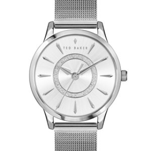 Ted Baker Silver Glitter Mesh Watch – Silver