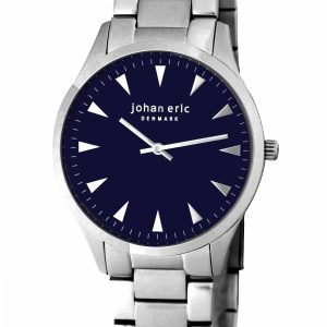 Johan Eric : helsing¸r, Mens, blue dial watch w triangular hr-markers, brushed and polished solid stainless steel bracelet – Silver – One Size
