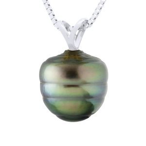 Ateliers Saint Germain Womens Beaded Pendant V Thread White Gold 750 and Real Cultured Tahiti Pearl Circled 9-10 mm – One Size