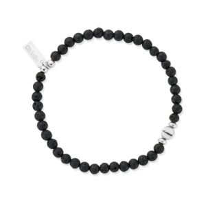 ChloBo Mens Silver Black Lava Bracelet – Silver