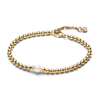 Pandora Handled Freshwater Cultured Pearl & Beads Gold Bracelet - 18cm