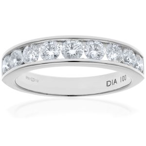 Diamant L’Eternel Womens 18ct White Gold 1ct Certified IJ/I Diamond Channel Set Half Eternity Ring – Size L