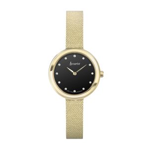 Accurist Girls’s Jewelry Black Dial Gold Watch – Gold
