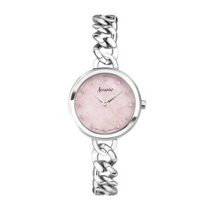 Accurist Ladies’s Jewelry Curb Chain Rose Dial Silver Watch – Silver