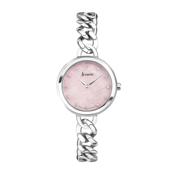 Accurist Ladies's Jewelry Curb Chain Rose Dial Silver Watch - Silver