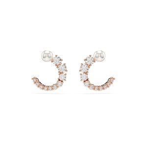 Swarovski Matrix Rose-Gold White Crystal Pearl Hoop Earrings