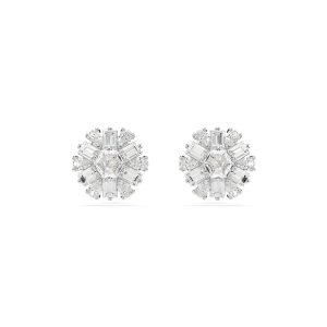 Swarovski Idyllia Rhodium Plated Blended Cuts Snowflake Stud Earrings