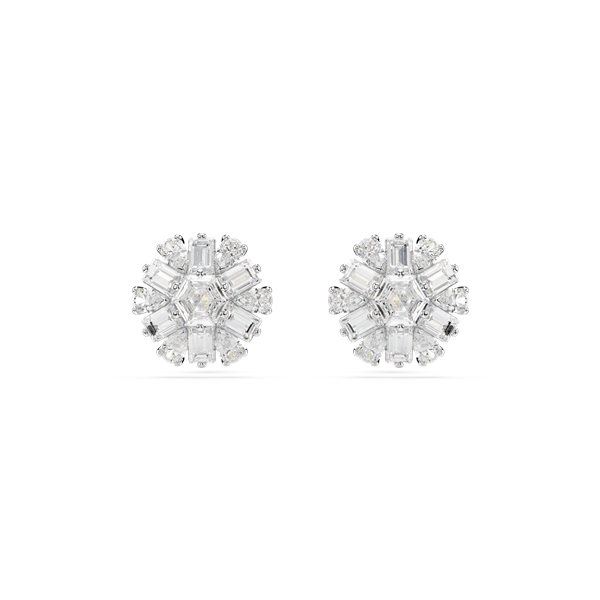 Swarovski Idyllia Rhodium Plated Blended Cuts Snowflake Stud Earrings