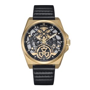 Heritor Automatic Mens Romero Leather-Band Watch – Black/Gold Stainless Steel – One Size