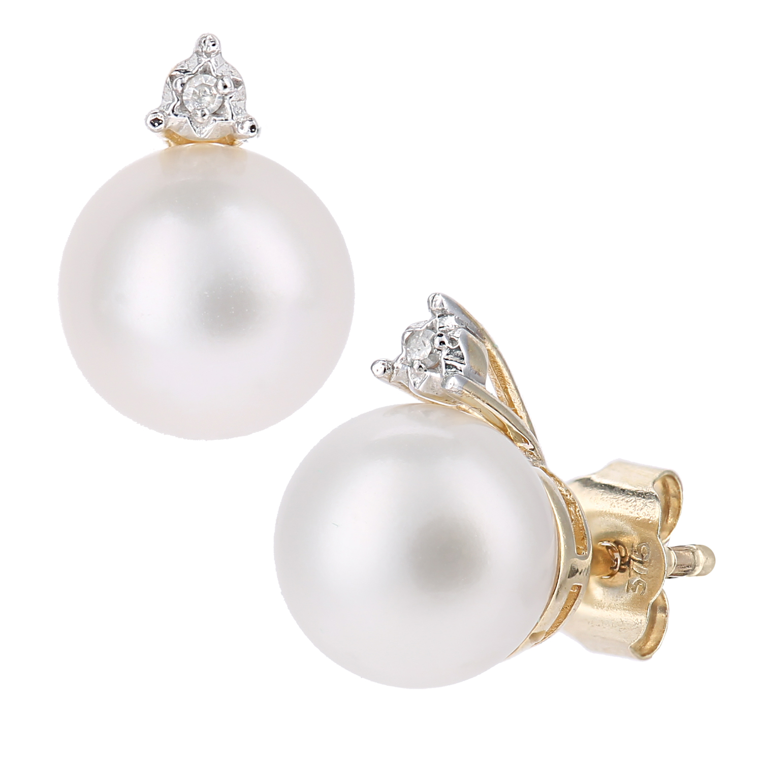 Diamant L'Eternel Womens 9ct Yellow Gold, 0.01ct Diamonds with White Cultured pearl Earrings - One Size
