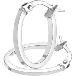 Diamant L’Eternel Womens 9ct White Gold Classic Square Tubed Oval Hoop Earrings – One Size