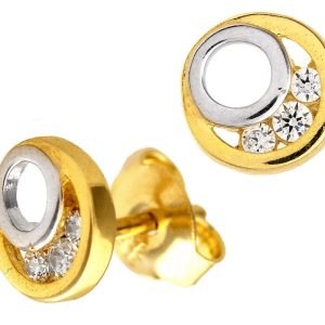 Diamant L’Eternel Womens 9ct Yellow and White Gold Cubic Zirconia Circle Stud Earrings – One Size